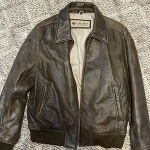 Columbia Men's Biker / Bomber Leather Look Lined Jacket / Coat Size large